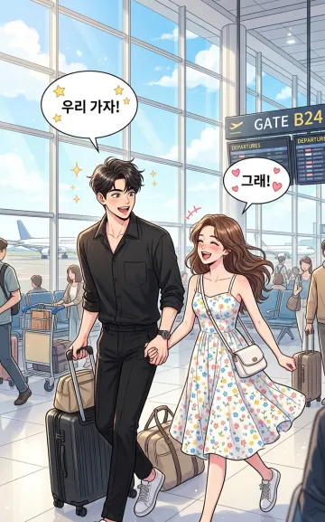 Romantic Webtoon Airport Scene: Couple Traveling Together | Korean Manhwa Art 