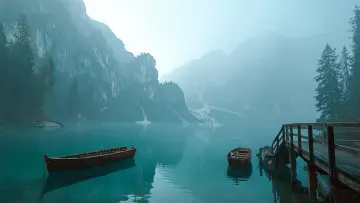 Misty Alpine Lake Wallpaper | Foggy Morning 4K