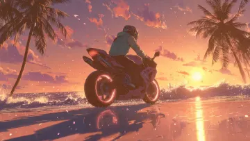 Cinematic Anime Bike Beach Sunset Wallpaper | Tropical 4K HD