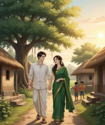 indian-couple-village-walk-sunset