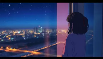 girl stands on the balcony at night