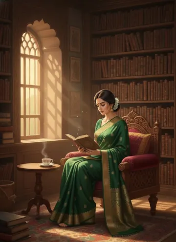 Indian-Woman-Traditional-Saree-Reading-Book