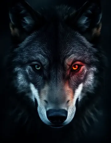 Mystical Wolf with Red and Blue Eyes