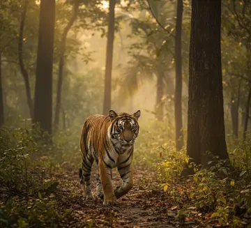 bengal-tiger-walking-forest-golden-light