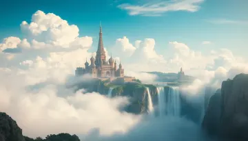 A surreal city floating