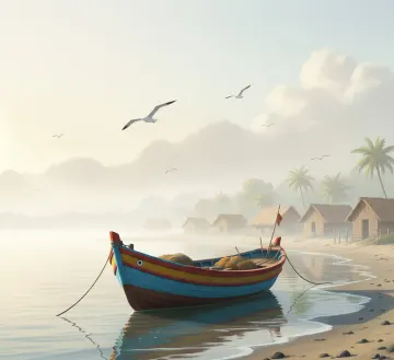 Tropical-Fishing-Boat-Sunrise-Beach-Village