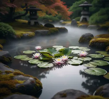 japanese_zen_garden_water_lily_pond_fog