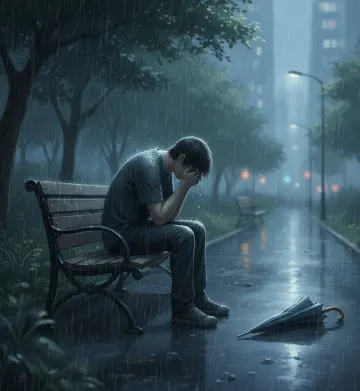 Man-Crying-Park-Rain-Night-Loneliness-Sorrow