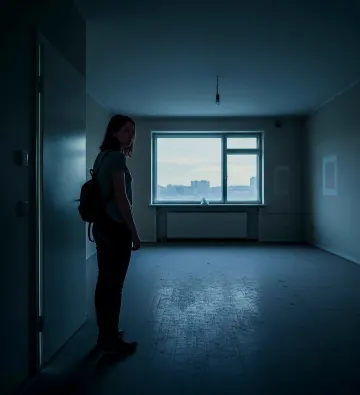 Empty-Apartment-Woman-Backpack-Gloomy-View