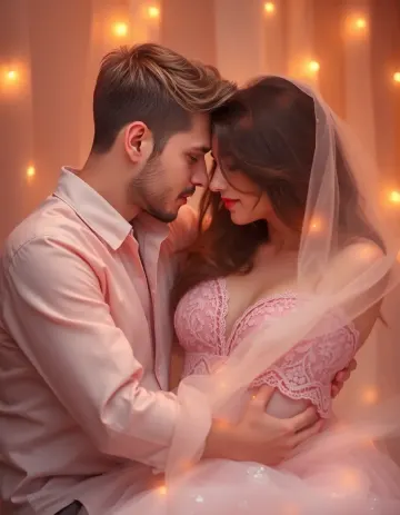 Romantic couples shares a tender pre-wedding