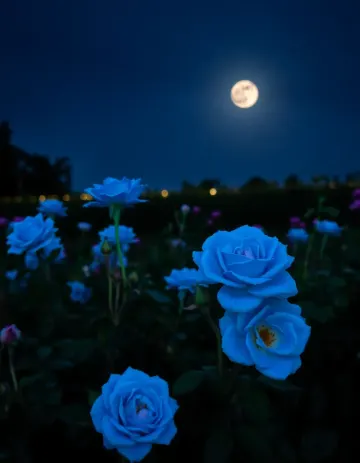 blue-roses-full-moon-night-garden