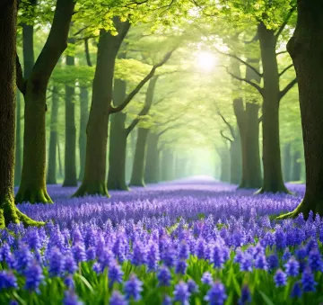 purple-flower-field-sunlit-woods