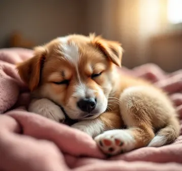 sleeping-cute-puppy-pink-blanket-cuddle