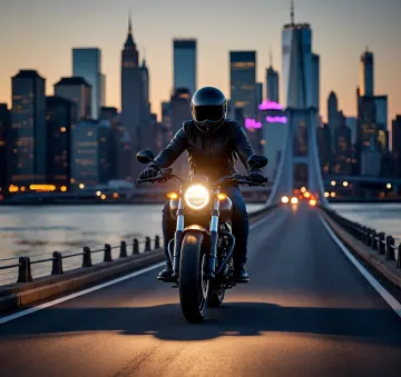 motorcycle-rider-city-bridge-night-sunset