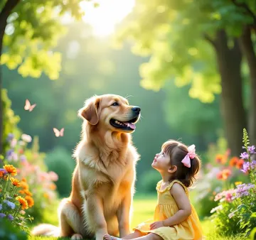 golden-retriever-girl-park-flowers-sunshine