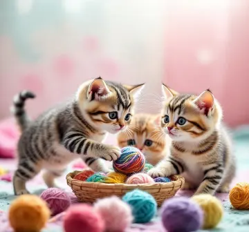three-tabby-kittens-playing-yarn-basket