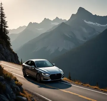 Silver-Sedan-Mountain-Road-Sunset