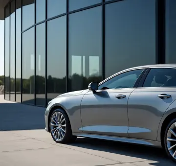 silver-luxury-sedan-modern-glass-building