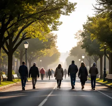people-walking-tree-lined-avenue-sunny-morning
