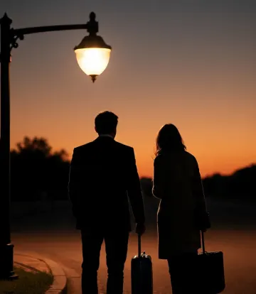 silhouettes-couple-travel-sunset-streetlamp