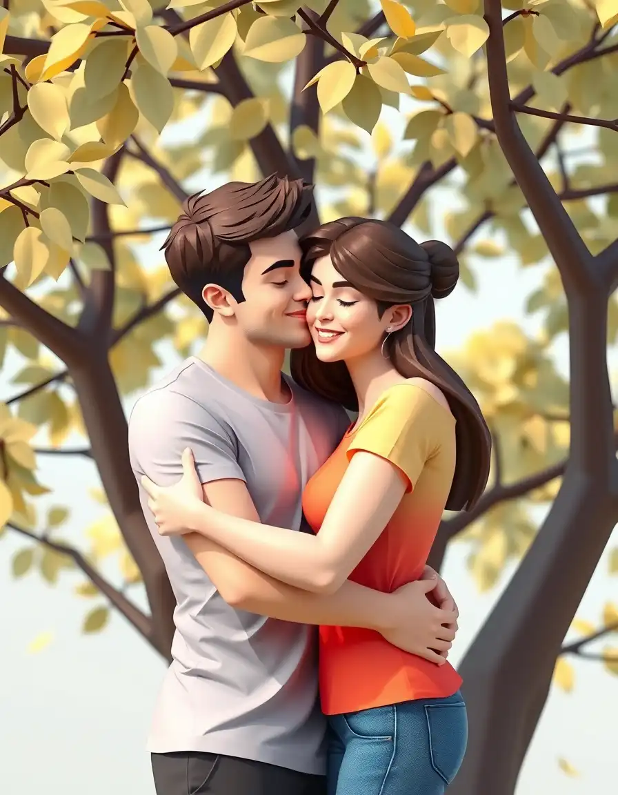 Hugging in behind the tree