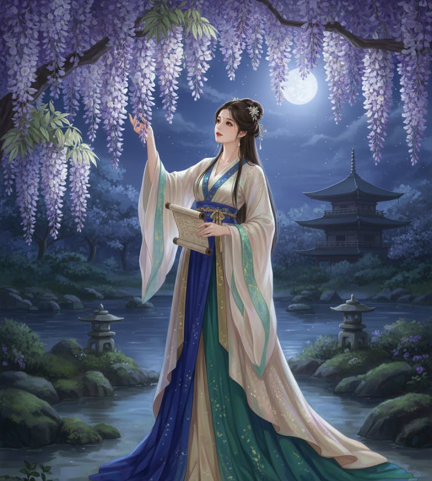 Moonlit_Wisteria_Scholar_in_Traditional_Hanfu_Garden_Night
