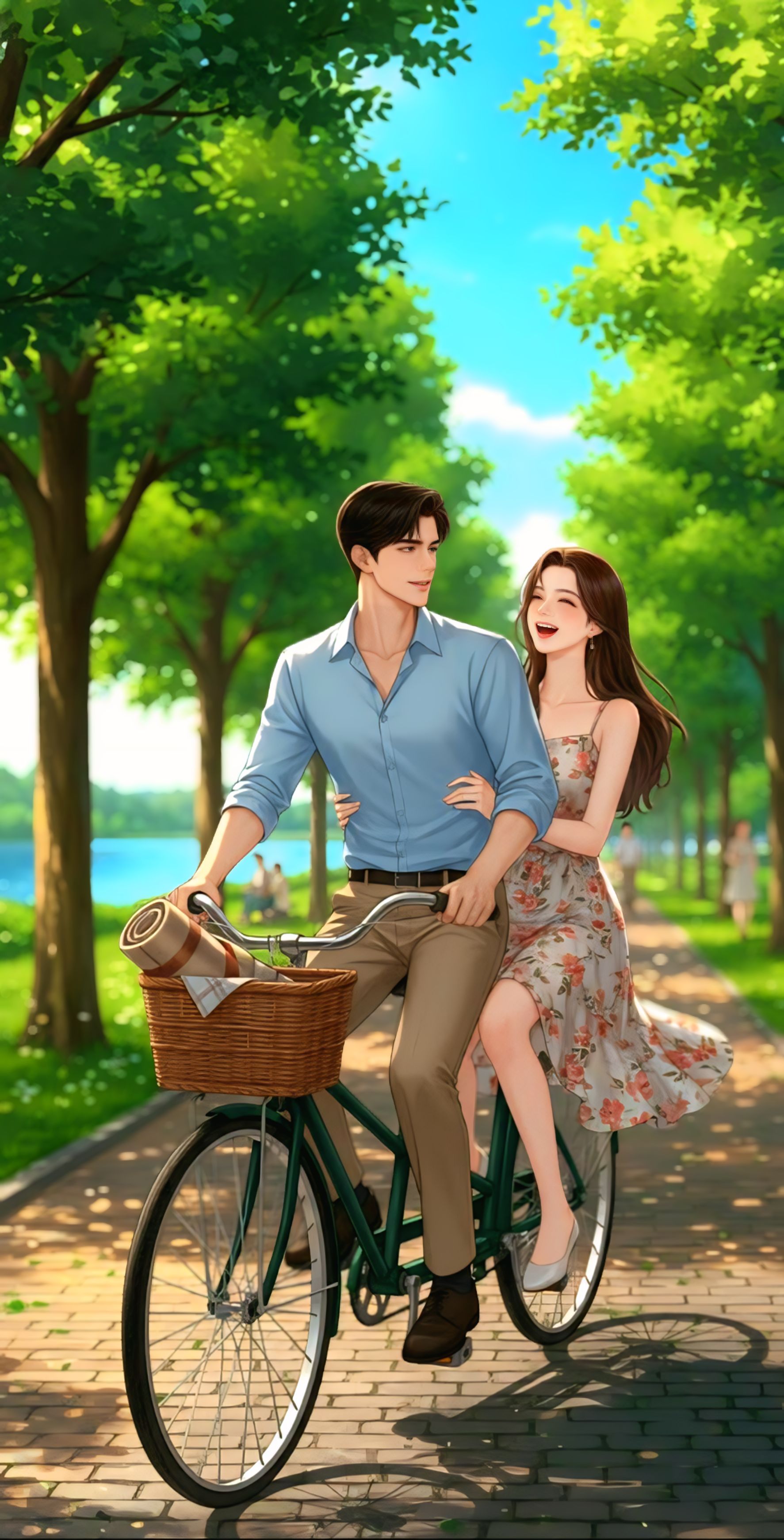 happy-couple-picnic-bicycle-summer